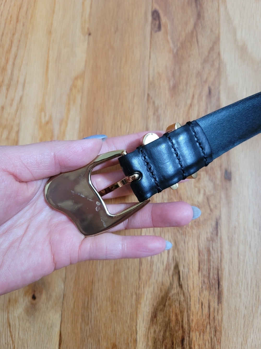 Madewell Sculpted Wavy-Buckle Belt Black Leather Gold Size S Pre-owned - Picture 7 of 10